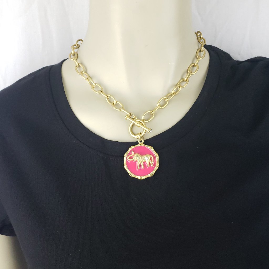 Fornash Gold And Pink Elephant Necklace